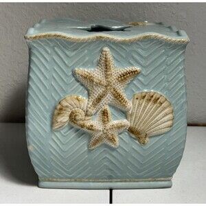 Rare Signature Tremiti Tropical Starfish Square Tissue Box Cover Ceramic Coastal